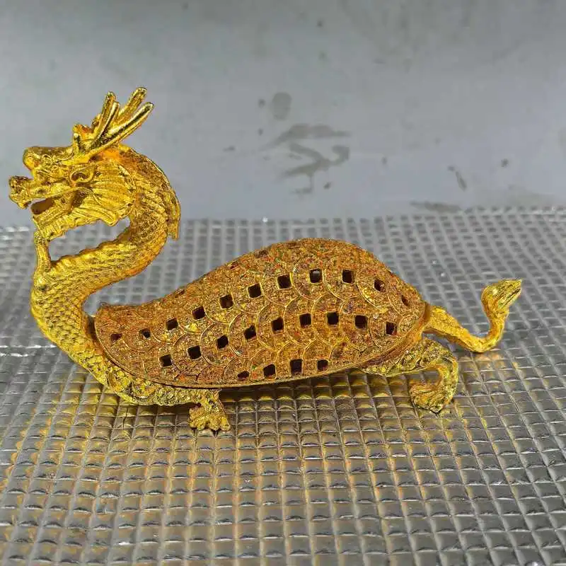Gilt copper craft ornament, dragon head turtle decoration for living room, office, and home