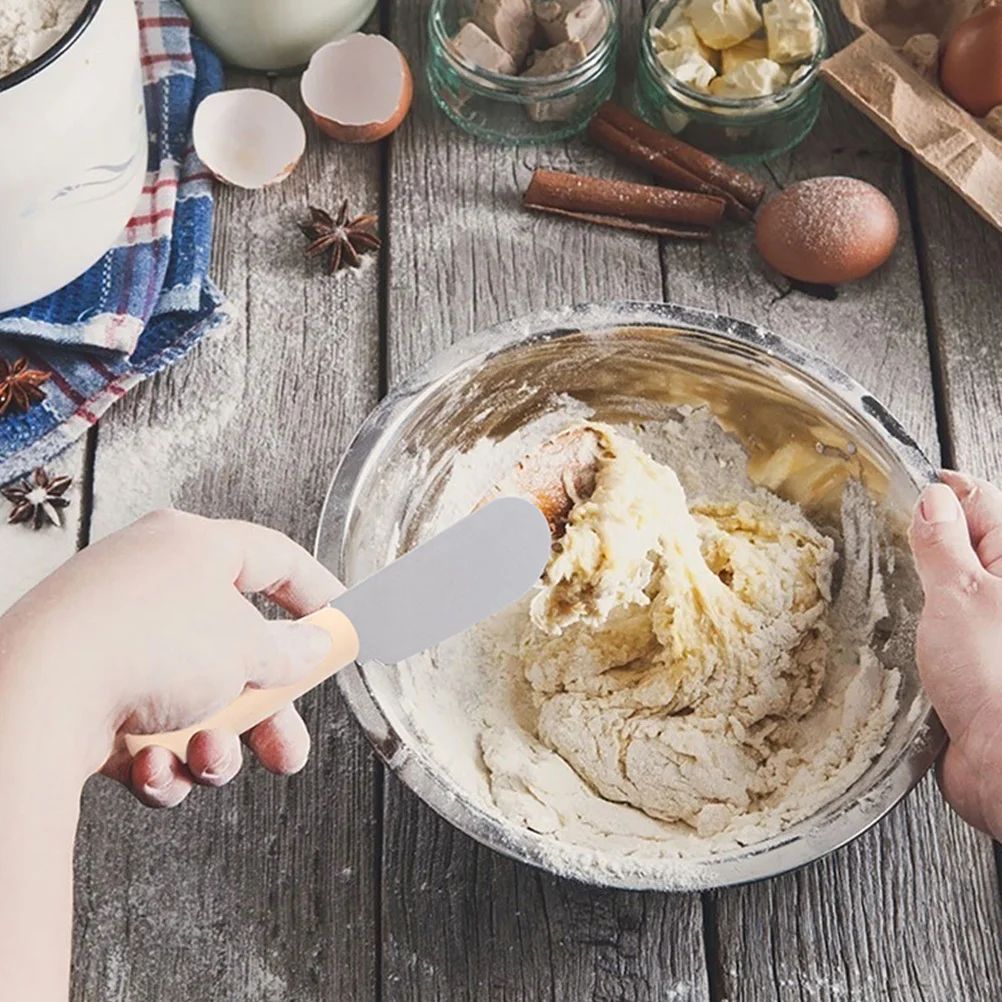 

Wooden Handle Stainless Steel Cream Scrapers Butter Spatulas Baking Tools Oven Safe Spreaders Silicone Scraper
