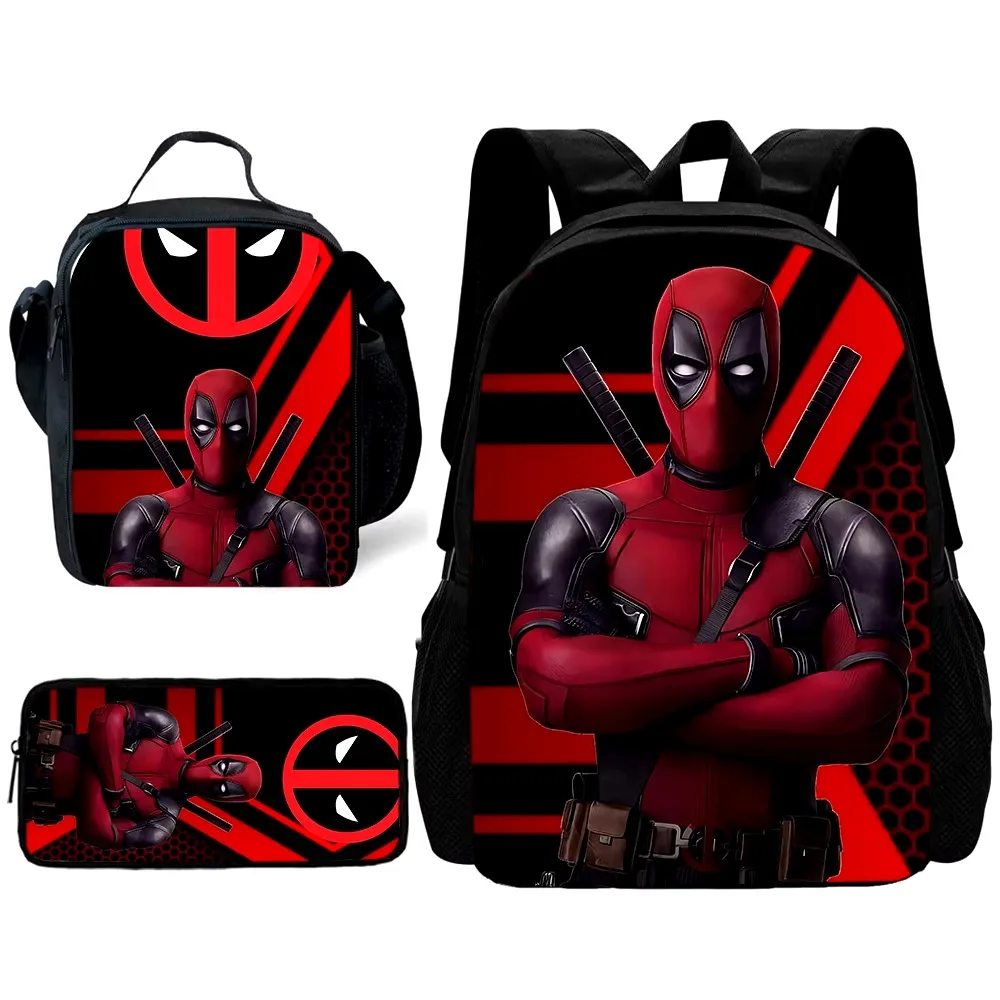 

Набор из 3-х предметов, детский школьный рюкзак Deadpools Super Heroes с сумками для обеда, сумками-карандашами, школьными сумками для мальчиков и девочек, лучший подарок