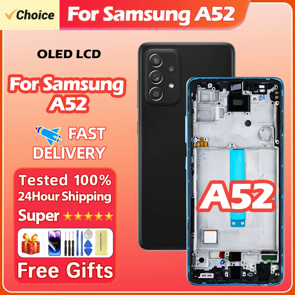 AMOLED A52 Screen For Samsung Galaxy A52 A525F 525F/DS Lcd Display Touch Screen With Frame Digitizer Assembly For Samsung A52 4G