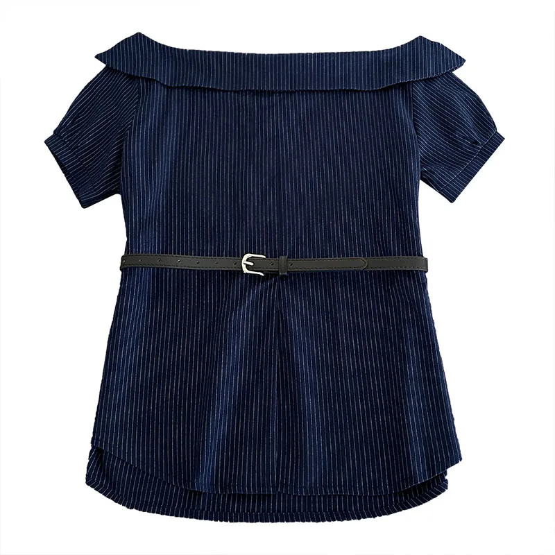 

Retro women's shirt, Korean style sexy top, single neck striped shirt for women,high-end temperament, 2025 new woman elegant top