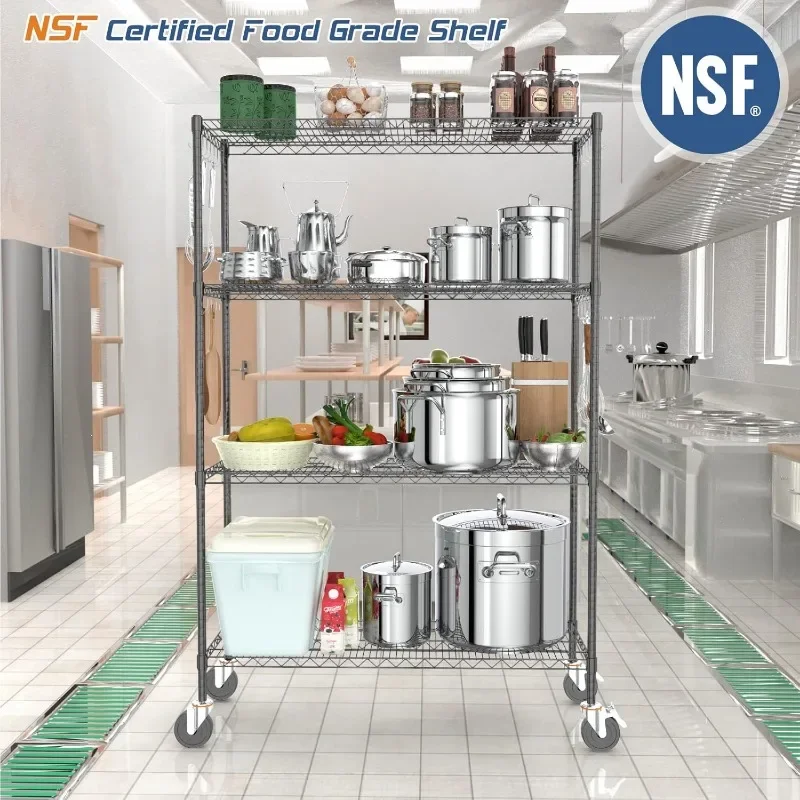 หน่วยชั้นวางของในครัวที่มีล้อได้รับการรับรอง NSF 4ชั้นวางปรับได้48 "× 24" × 72 "2400LBS ชั้นวางของหนัก