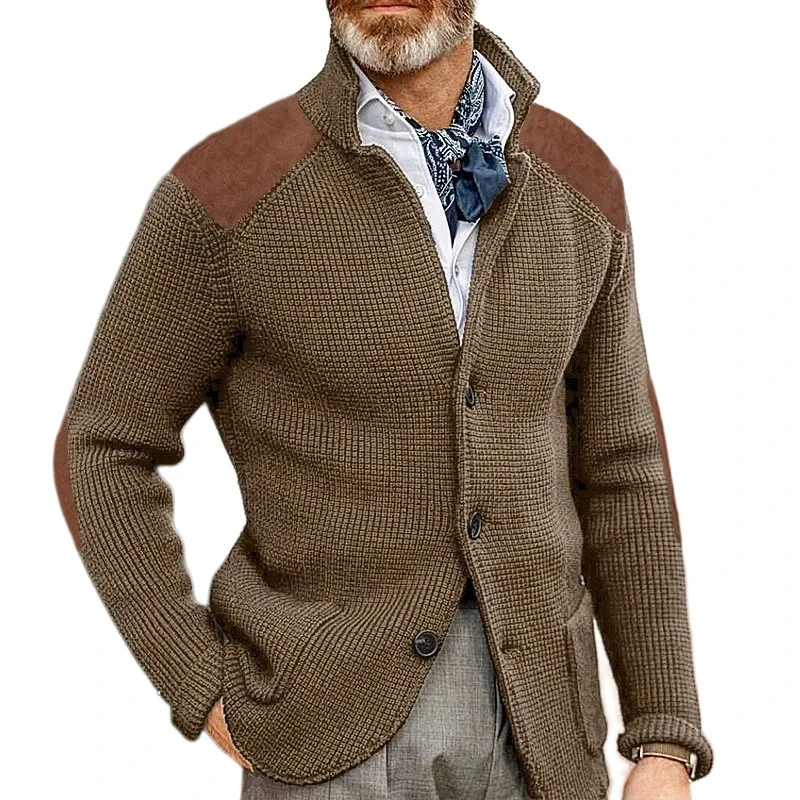 Moda de luxo outono e inverno novo suéter cardigan fino ajuste lapela manga comprida jaqueta de malha top mais suéter masculino