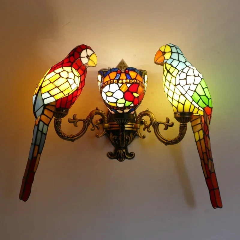 ABEL Tiffany parrot Wall Lamps American countryside Children's room Homestay Villa Hotel Stained Glass Animal Decoration Lamp