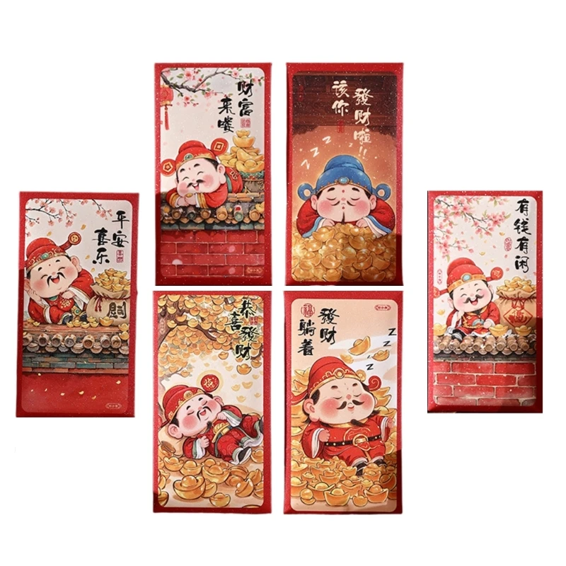 6Pcs 2025 Snake Year Redness Packets Money Pouches Spring Festival Celebration