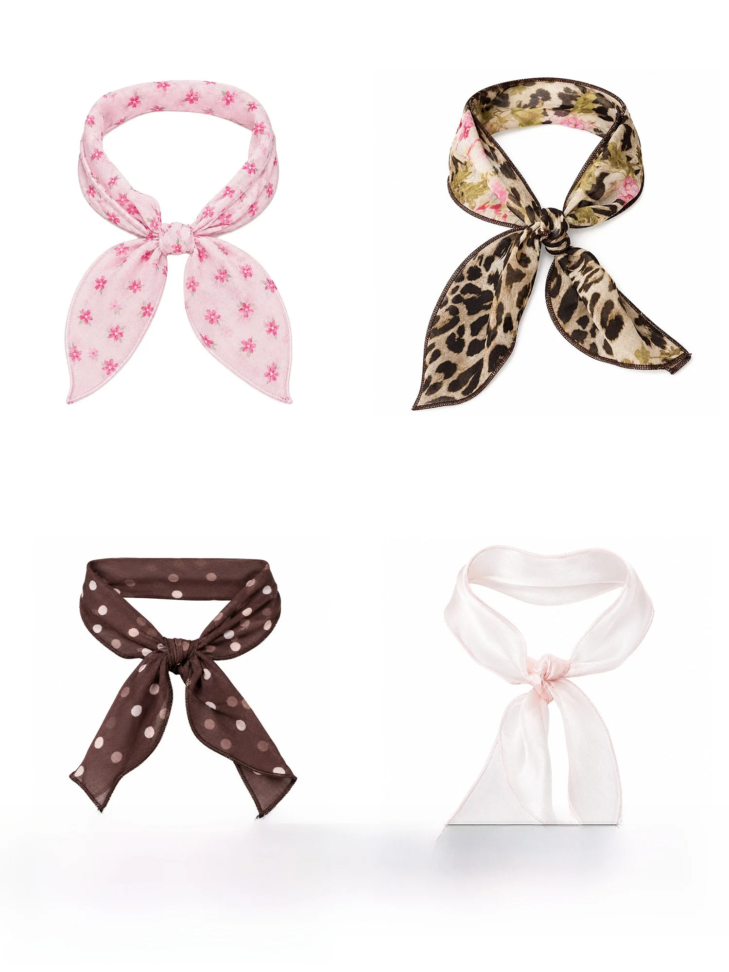 

NECY Retro Polka Dot Scarf Thin Leopard Print Floral Necktie Hairband New Versatile Small Square Scarf for Young Women