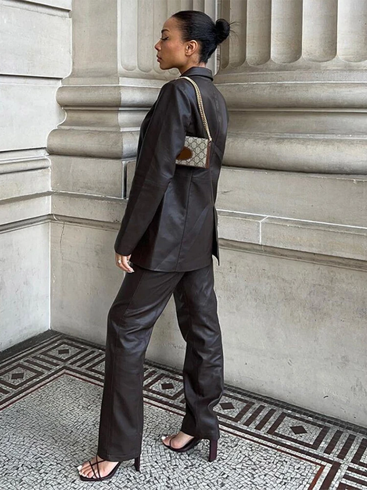 

Ladies Fashion Black Pu Leather Suit Jacket Spring Autumn High-grade Texture Solid Color Loose Suit Leather Woman Streetwear