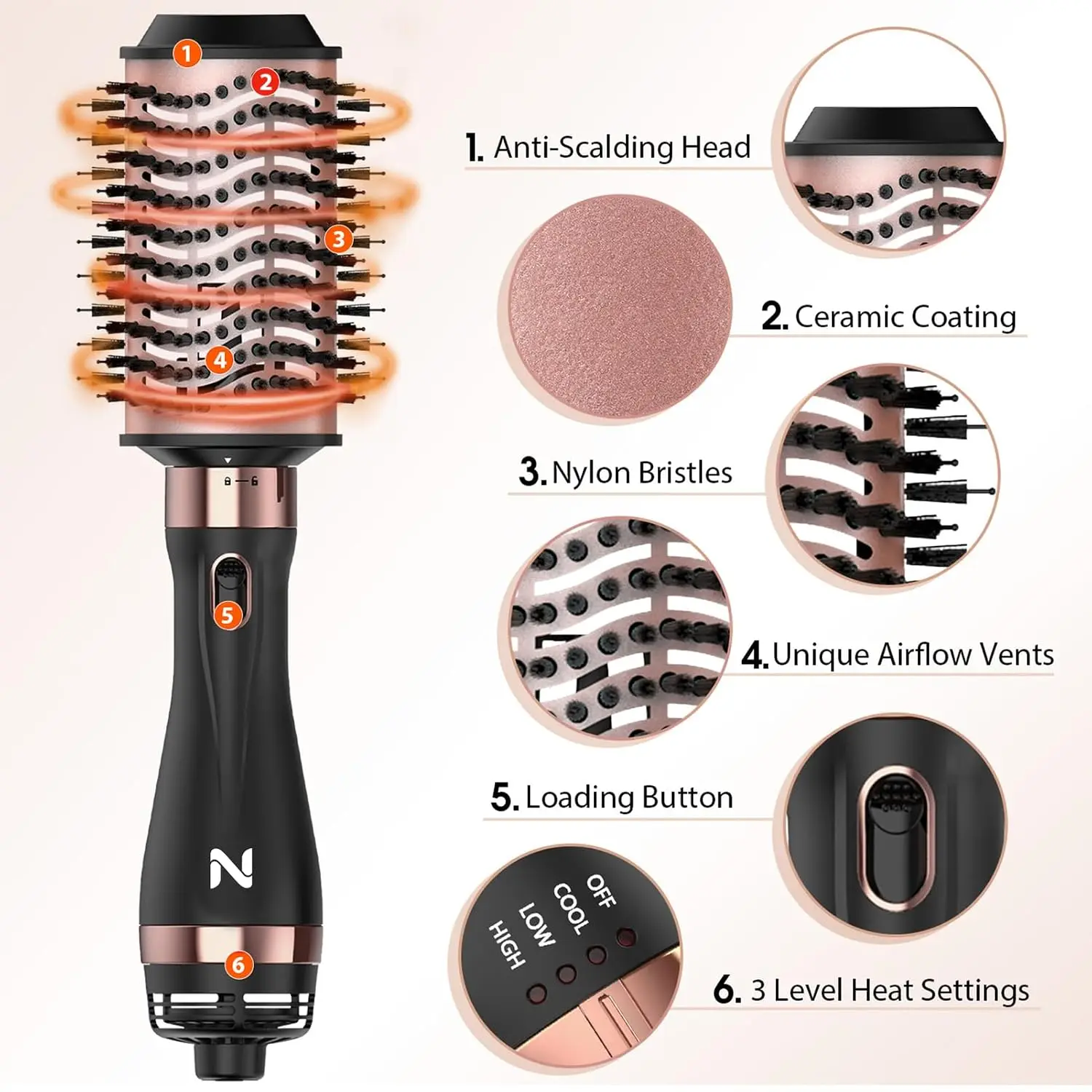 Hot Air Paddle Brush Blow Dryer Styler For Drying Straightening Volumizing Curls All Hair Types Frizz Free Salon Quality