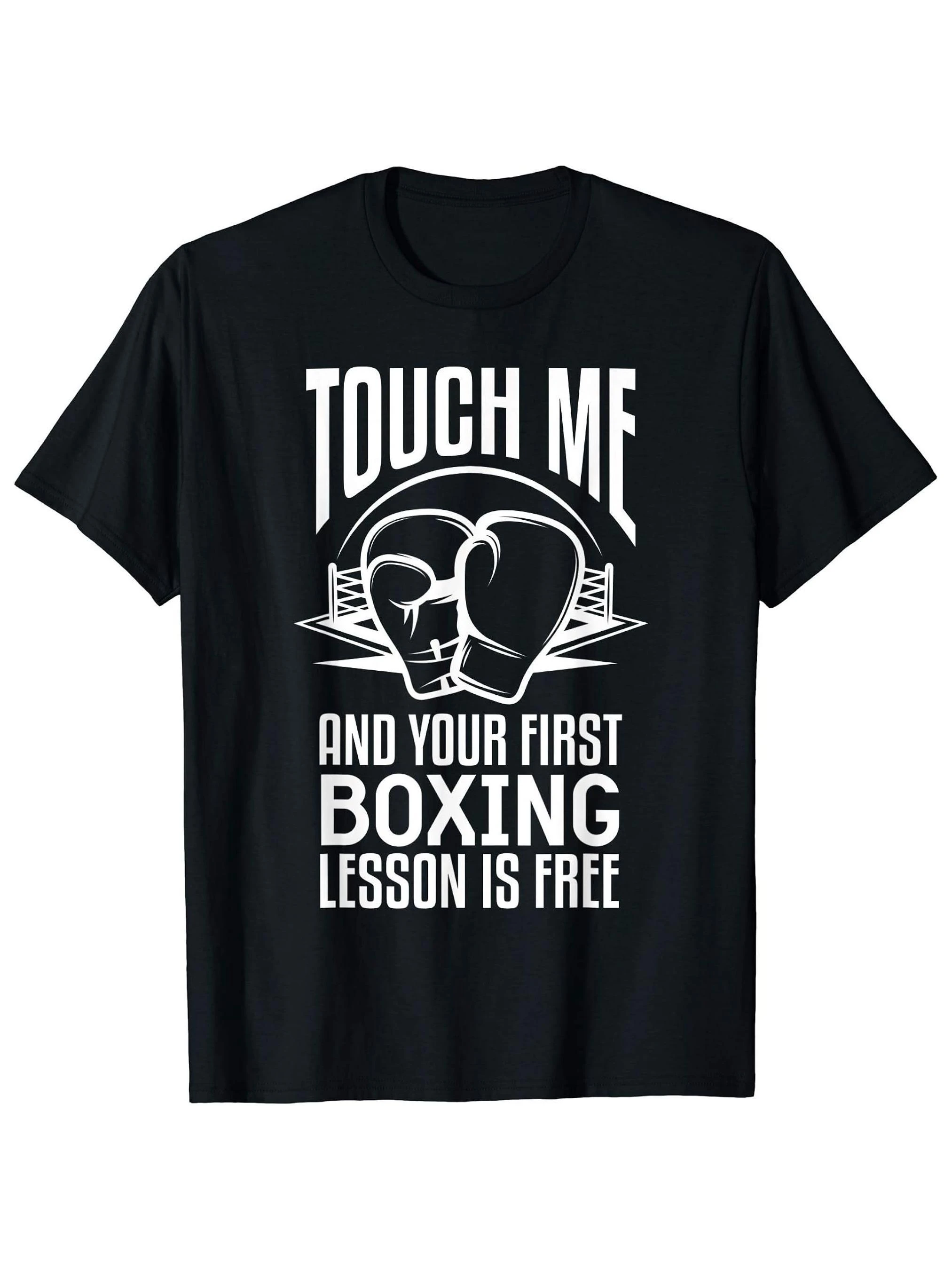 180G Pure Round Neck Short Sleeve T-Shirt with One-Sided Print - Feel Free to Touch, Your Initial Boxing Class Is Complimentary