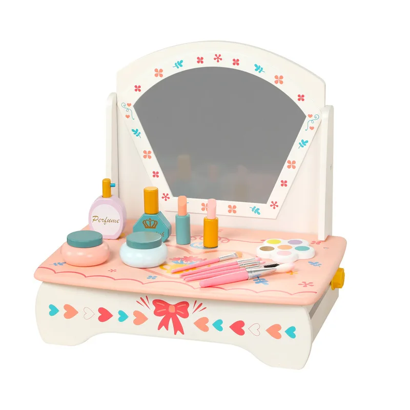 Wooden Toy Girls Makeup Set Pretend Play Kid Make Up Beautiful Hairdressing Simulation For Girl Children Dressing Cosmetic Gifts