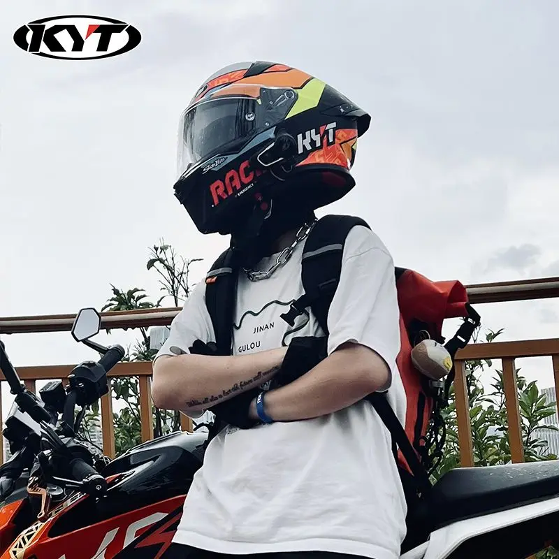 KYT R2R Full Face Motorcycle Helmet Dual Visor Anti Fog Four Seasons Unisex Large Tail Wing DOT Approved Casco Moto