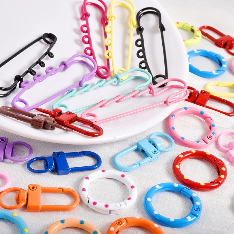 

10/20Pcs Round Rope Cable Loop Clasp Buckle Carabiner Keychain Clips Hook DIY Jewelry Colorful Safety Pins Supplies Accessories