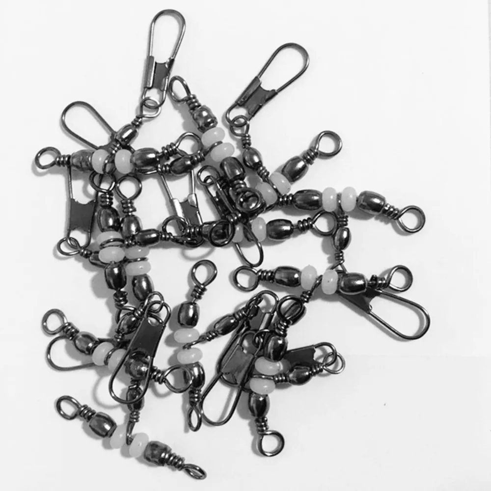 20PCS 3-Way Fishing Snap Connector with Pin Stainless Steel Solid Ring Rolling Swivel Bearing Barrel Hanging Snap Fishing Tackle