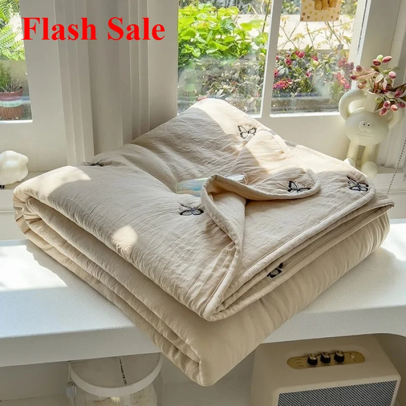 

2025 washed cotton embroidered soybean summer cool quilt single double air conditioner quilt summer dormitory nap quilt
