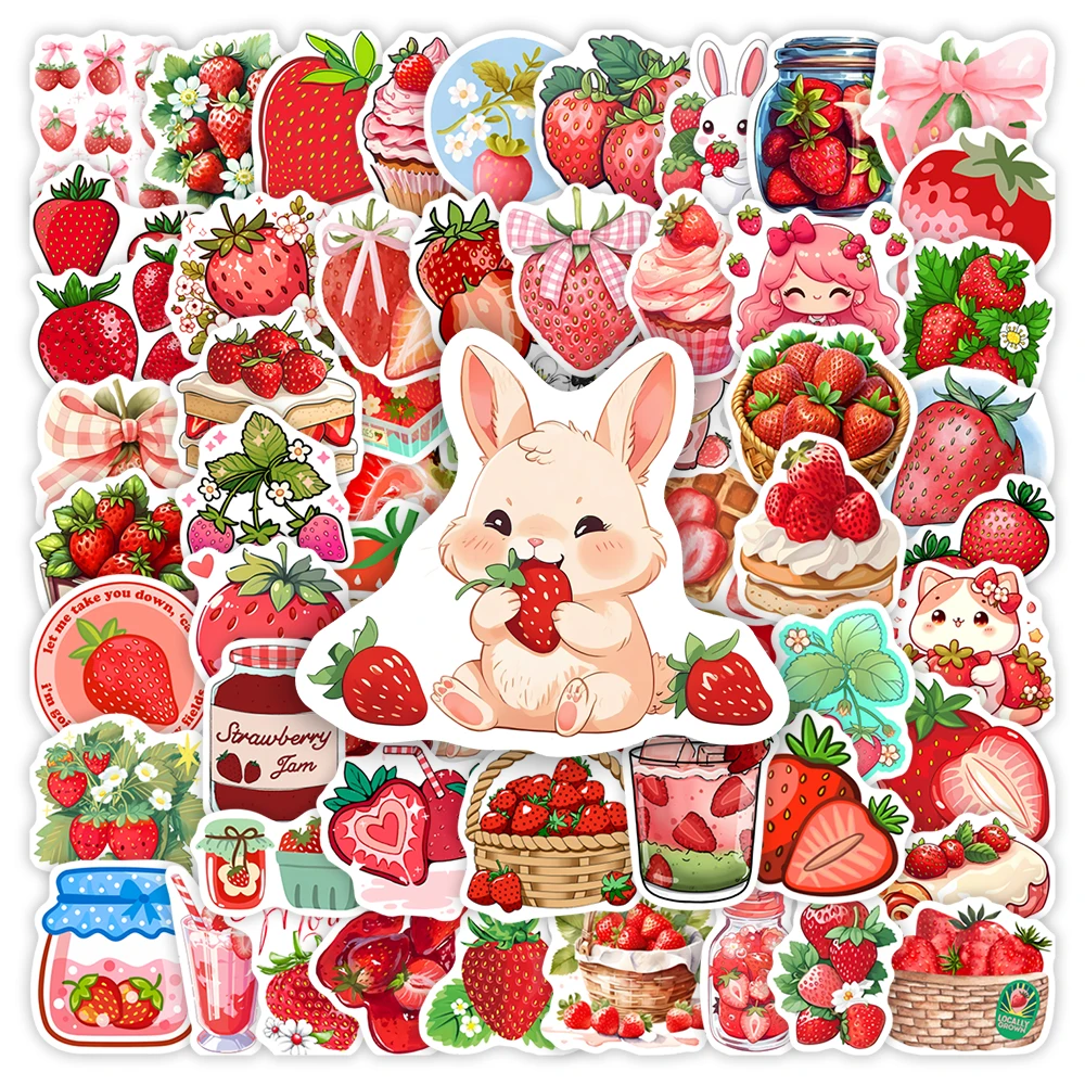 Aesthetic Strawberry Stickers Lovely Cartoon DIY Toys Gift Decorative Decal for Scrapbook Junk Journals Laptop Bottle Waterproof
