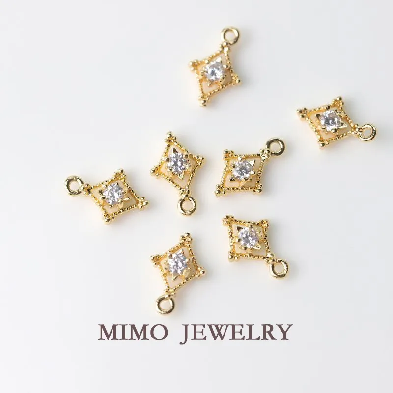 

Diamond Shaped Hollow Micro Inlaid Zircon Mini Charms Pendant Supplies DIY Hand Brass Gold Plated Accessories 6.4x10mm