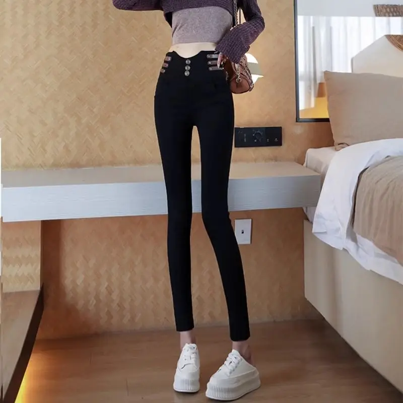 

High Waisted Leggings for Women Autumn 2024 Wearing Stretch and Slimming Pencil Black Pantalon Pour Femme Z162