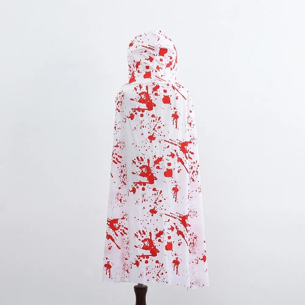 Bloodstain Halloween-Kostüm, Cosplay-Requisiten, lustiger karierter Halloween-Todesumhang mit Kappe, dunkler Party-Spinnennetz-Umhang, Hallowmas