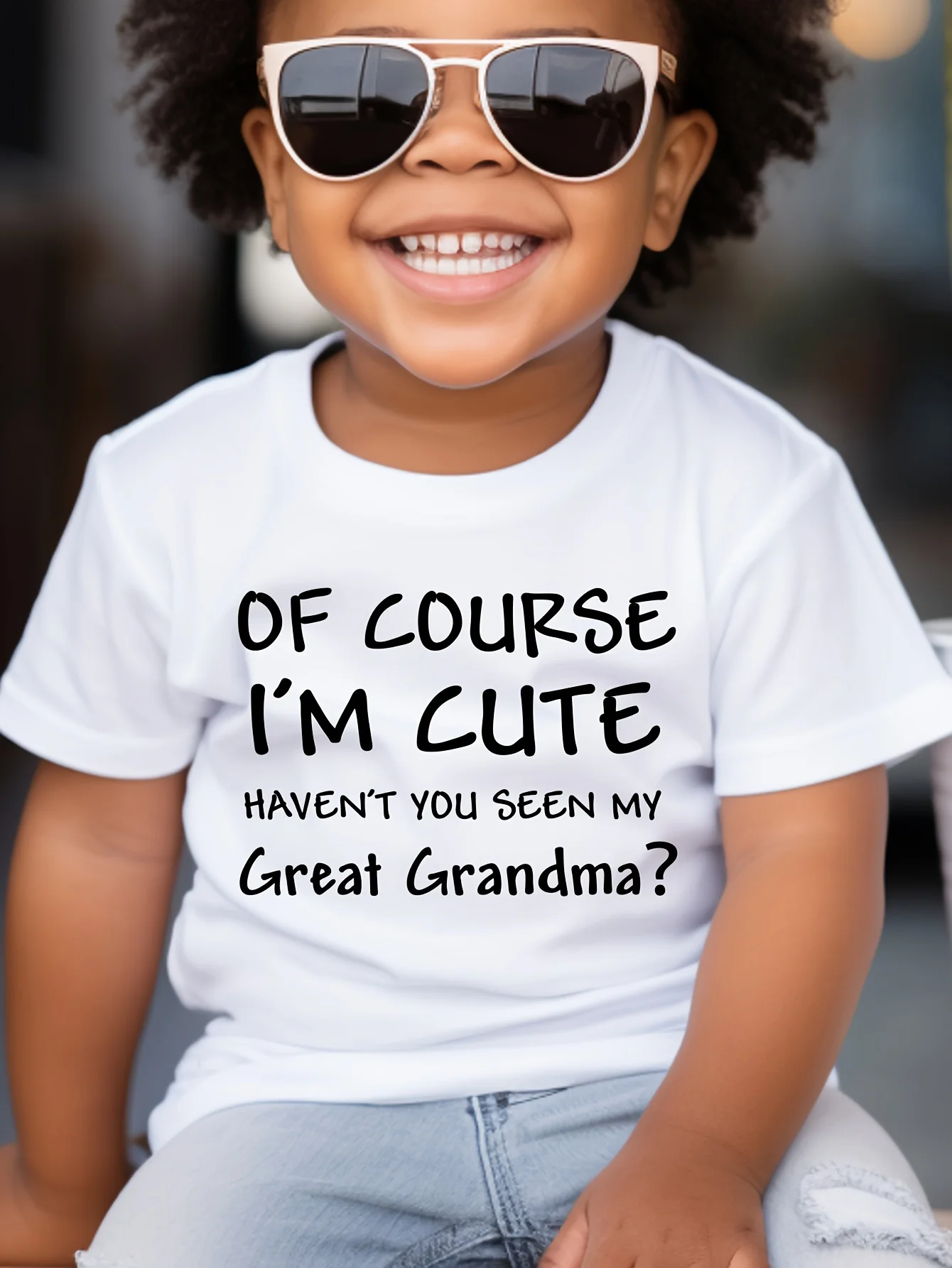 Boys Funny Great‑Grandma Theme Cotton Print T‑Shirt Soft Versatile Crew‑Neck Casual Kids Top