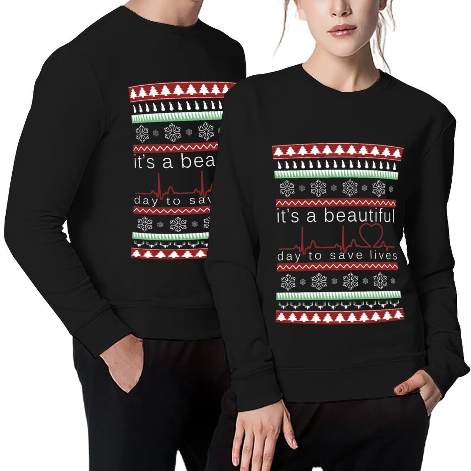 

It's a beautiful day to save lives Christmas T shirt Pullover anime clothes men's clothing hooded sweatshirt for men