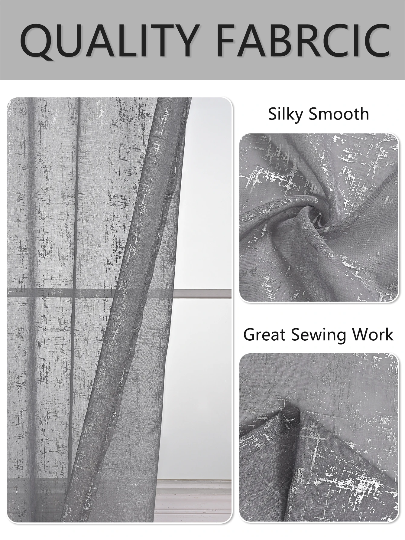 1pc Unique Silver Cross Patterned Semi Sheer Curtain, Curtains for Bedroom and Living Room