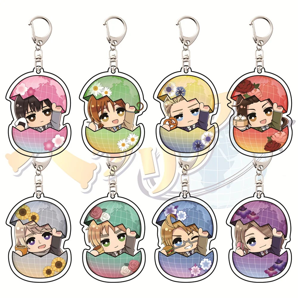 Hetalia Axis Powers 6cm Eierschalen-Themen-Acryl-Schlüsselanhänger Anime-Anhänger Taschenanhänger Sammlerstück Geschenk für Fans