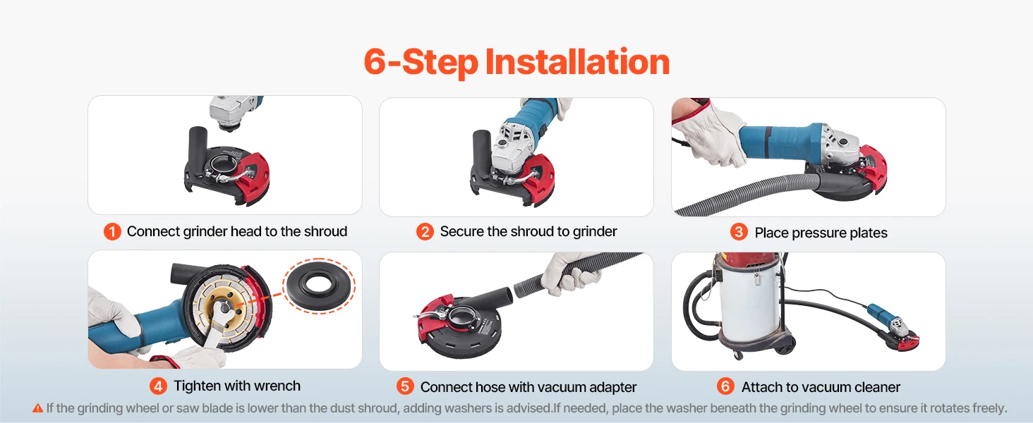 SucceBuy Grinding Dust Shroud for Angle Grinder Universal 4-5in with 6 Clamping Washers& 5in Diamond Grinding Cup Wheel for Wall
