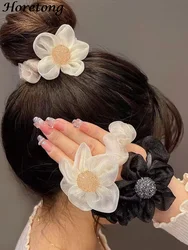 Horetong New Mesh Flower Hair Ring Shine Hair Tie Korean Temperament Elastic Hair Band Hair Rope For Women Hair Accessories