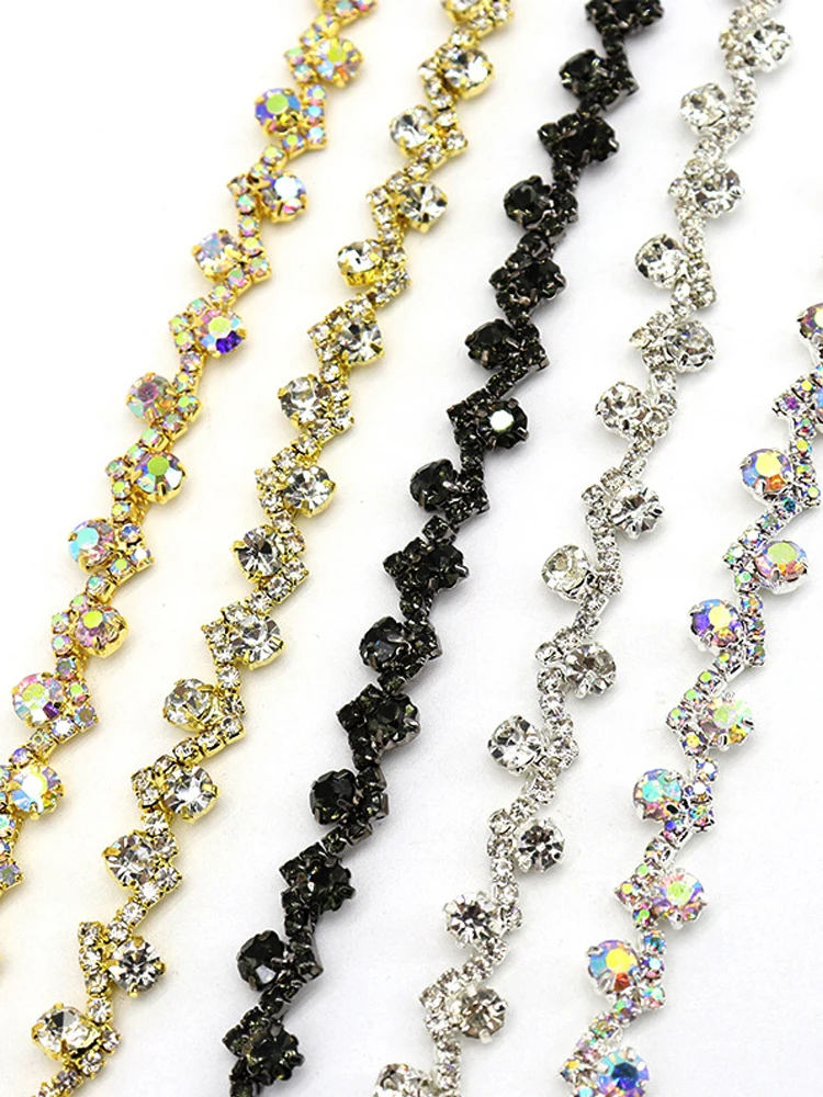 10 Yards Strass Kette Diamant Trim Fransen Kristall Kleidung Tasche Hut Zubehör DIY Hochzeit Dekoration Geschenk Strass Band – Detail 5