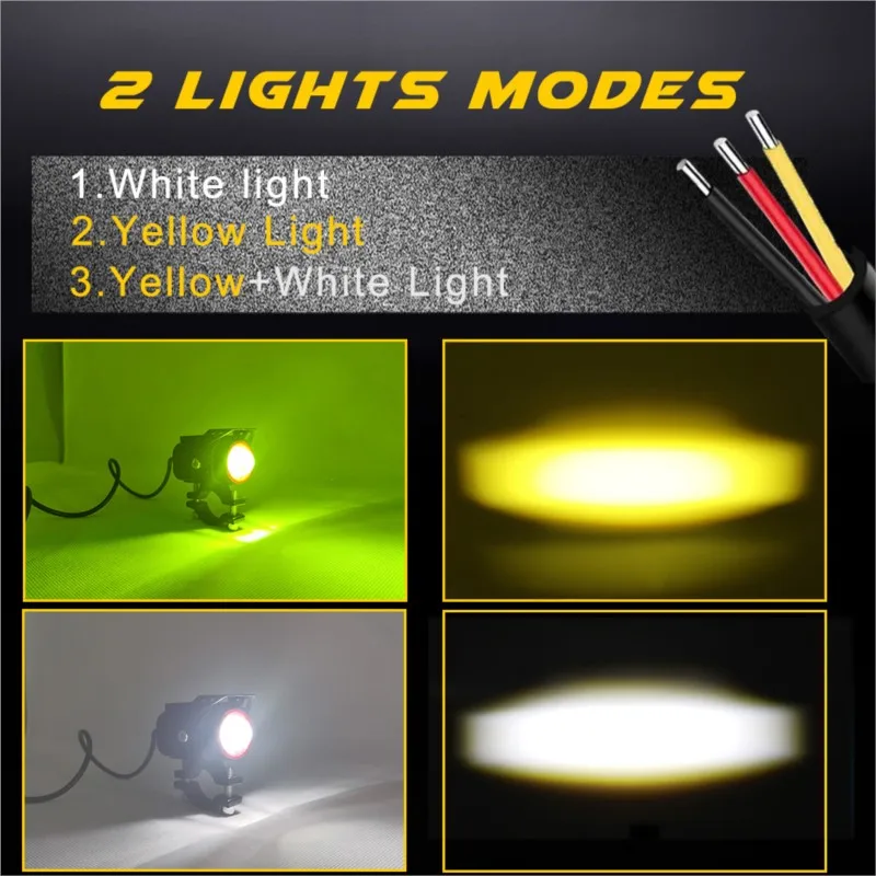 Auxiliary Led Headlights For Motorcycle Fog Lights Long Range 12-80V Dual-Color White/Amber Additional Moto ATV Bike Spotlights