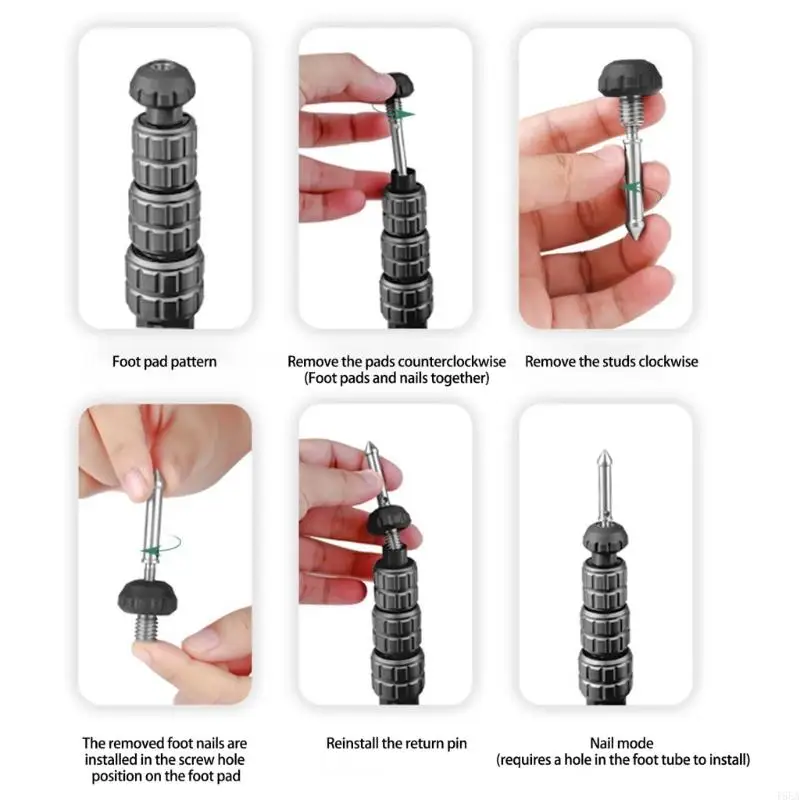 Stainless Steel Tripod Feet Pad With Slip Proof Foot Pad For 3/8Inch Mounting Studs On Tripods And Monopods