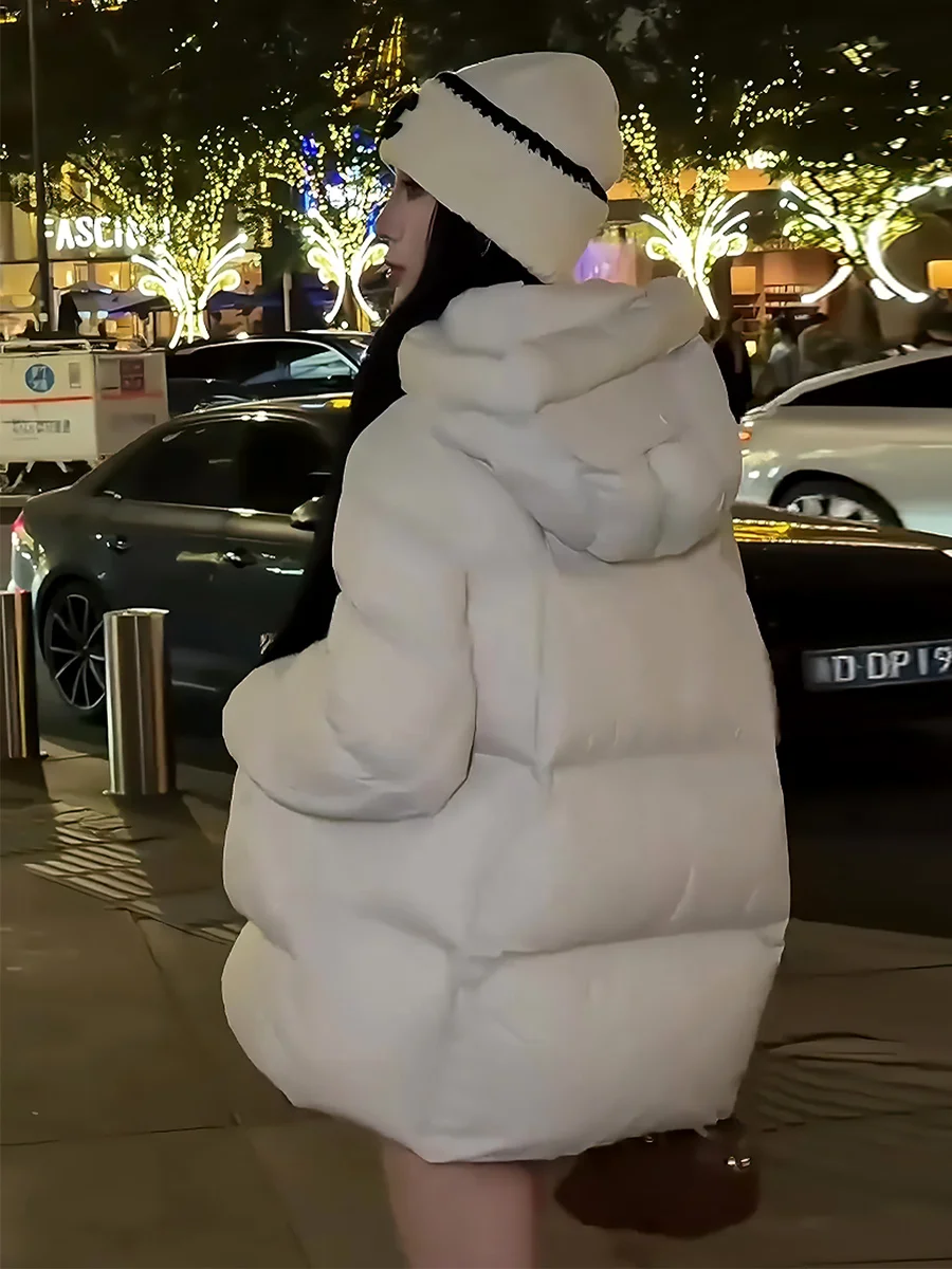 Damska biała kurtka puchowa Thiened, zimowa, ciepła, z kapturem, codzienna odzież wierzchnia, odporna na zimno.