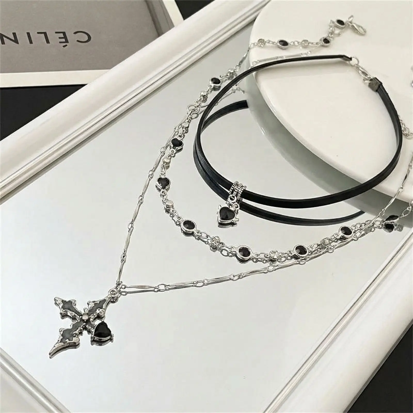 Sweet and Cool Babes Love Necklace Women's Collarbone Chain Multi-layer Three-layer Stacked Neck Chain Collar
