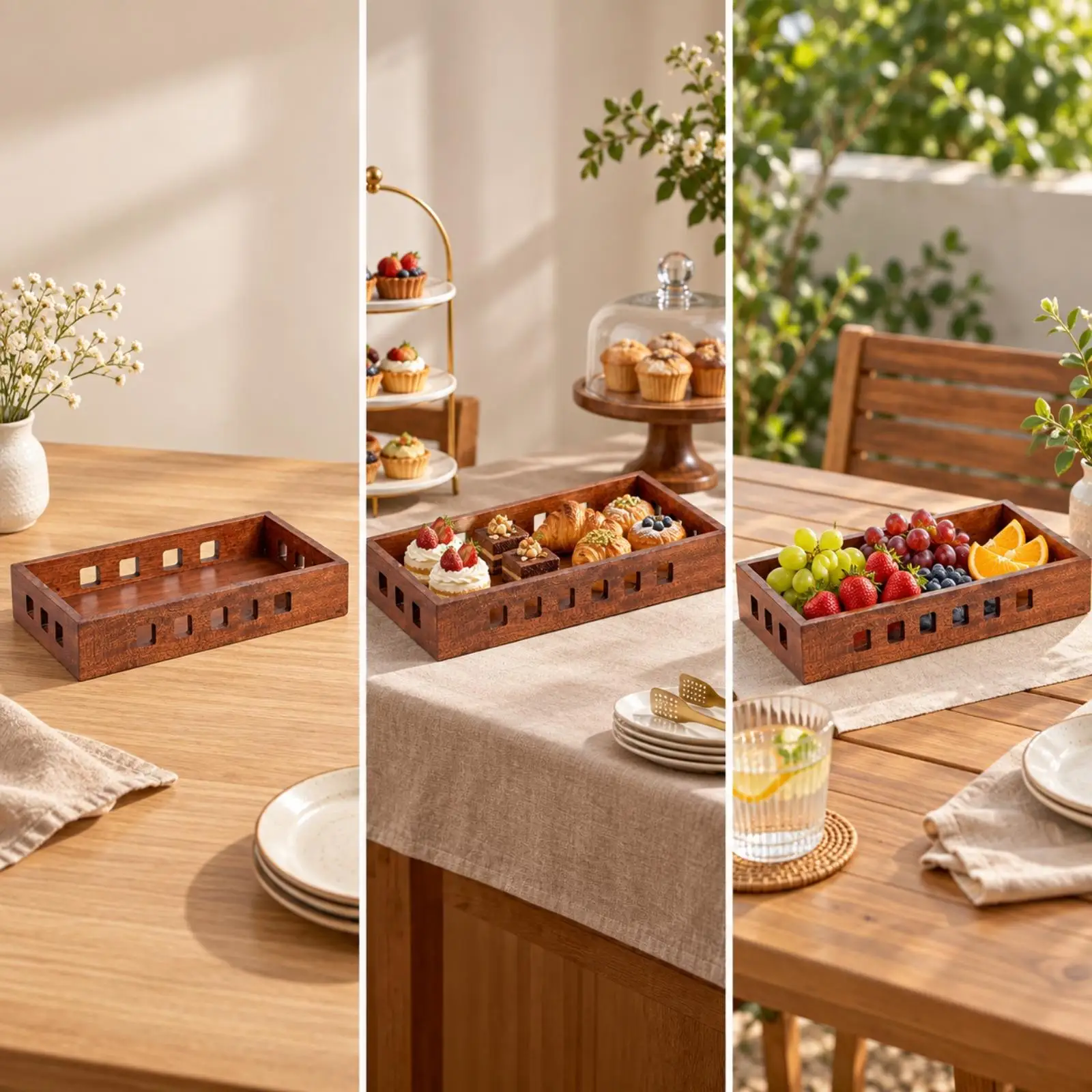 Wooden Pastry Serving Tray Multifunctional Wooden Dessert Display Tray Food Safe Long-Lasting for Catering, Tea Gatherings