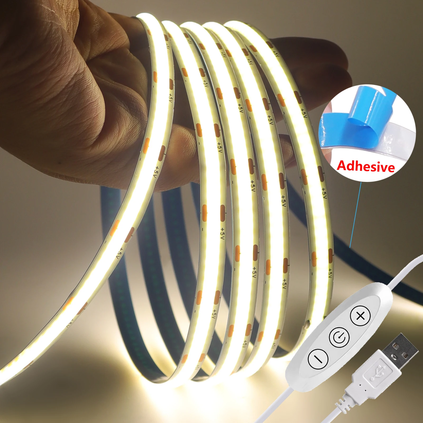 5V USB COB LED Strip With 3Key Dimmer Flexible Diode Tape Warm White Red Green Blue for Room TV Mirror Backlight Cabinet Light