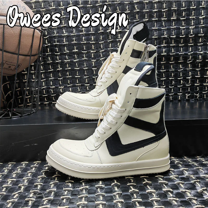 Owees Design Luxury Side Zipper Design Original Ankle Boots Thick Sole Real Leather Women Lacing High Quality Brand Men Boots