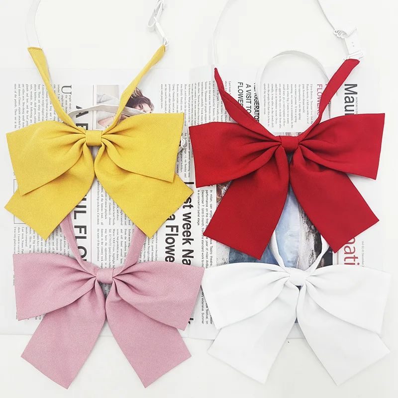 18*13cm New Soft White Bow Ties Women Collar Butterfly Oversized JK Tie Bowties Female College Students Solid Blue Pink Bowknot
