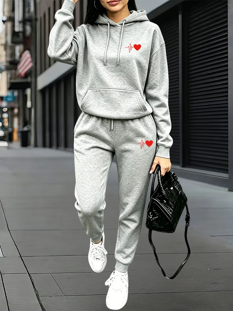 Hochwertige Damen-Outfits, Lässige Kapuzenpullover, 2-teiliger Anzug, Outdoor-Sport, Jogging-Trainingsanzug, Herbst-Winter-Hosen-Sets – Detail 2