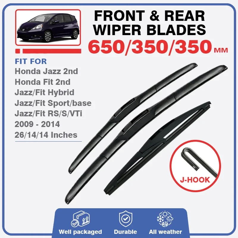 Wiper Blades Set Kit For Honda Fit Jazz 2 MK2 2009 - 2014 RS Front Rear Windshield Washer Windscreen Window Refills 26\