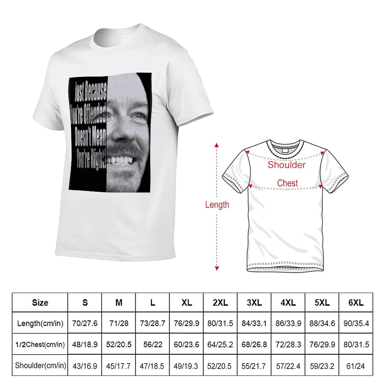 Ricky Gervais - You're Wrong. T-Shirt summer tops summer clothes mens tall t shirts