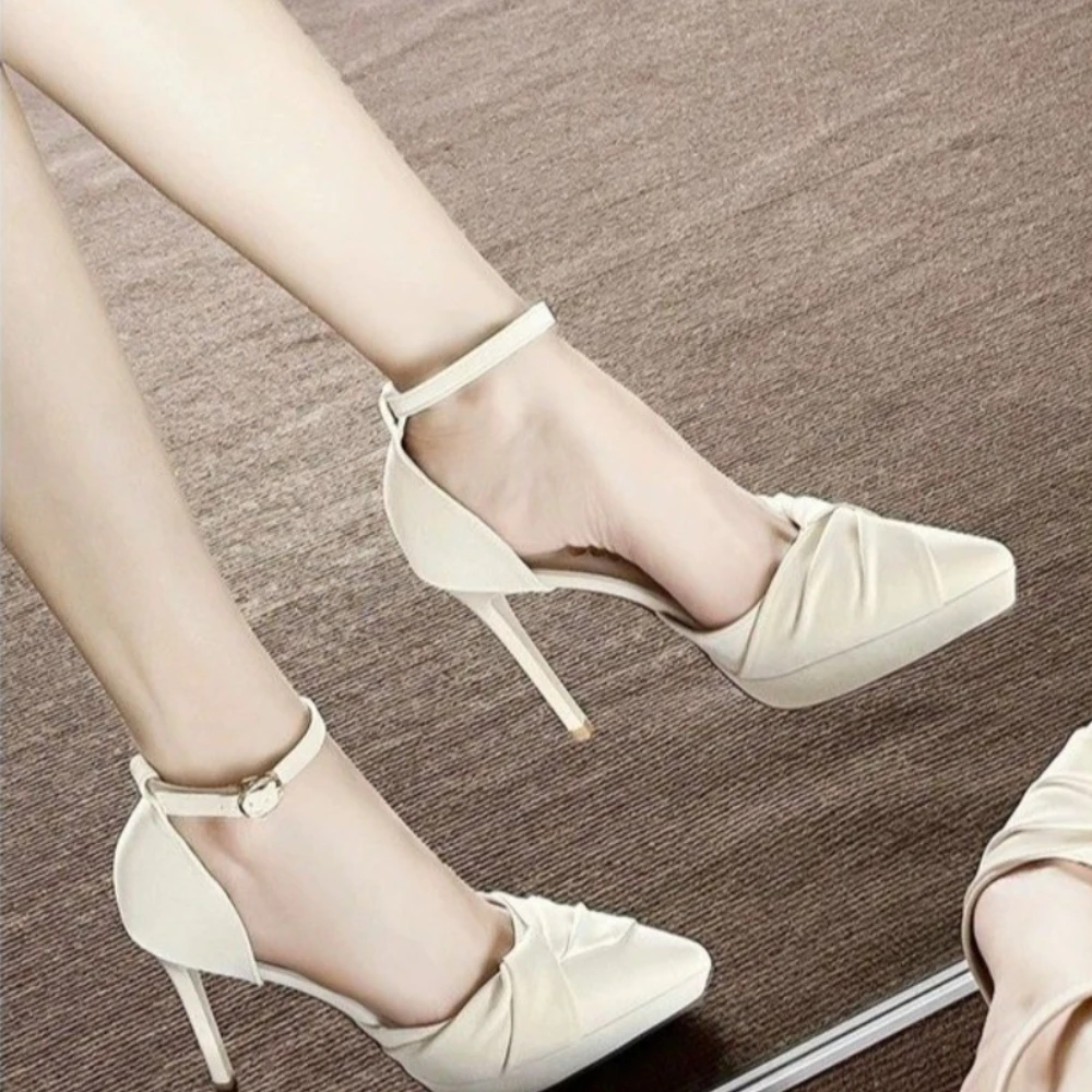 2026 New Small Size Heels Women White Wedding Shoes Patent Leather Point Toe Party Dress Shoes