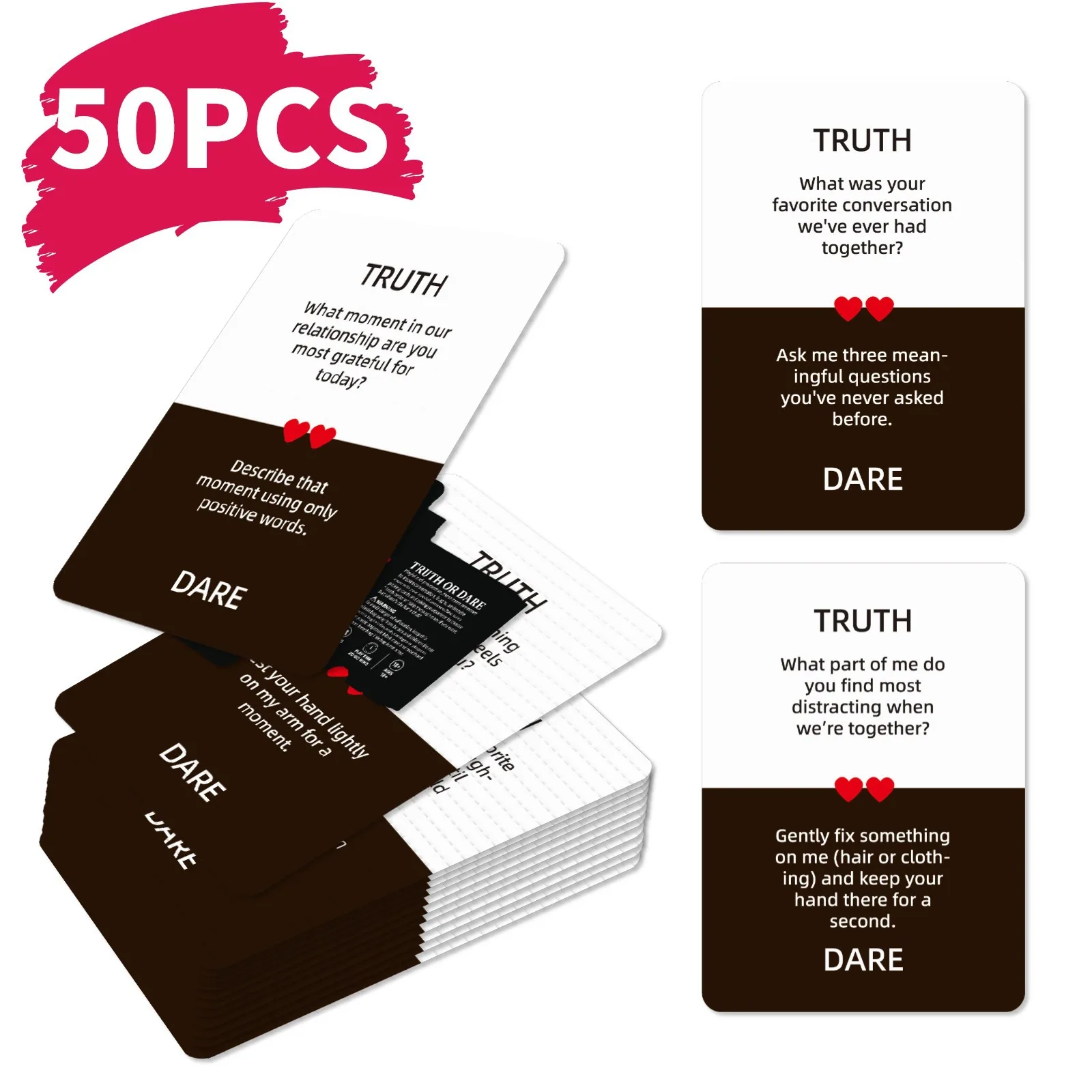 50 cartes de jeu interactives pour couples, vérité ou défi, cartes amusantes pour améliorer les relations, cartes de loisirs pour fêtes