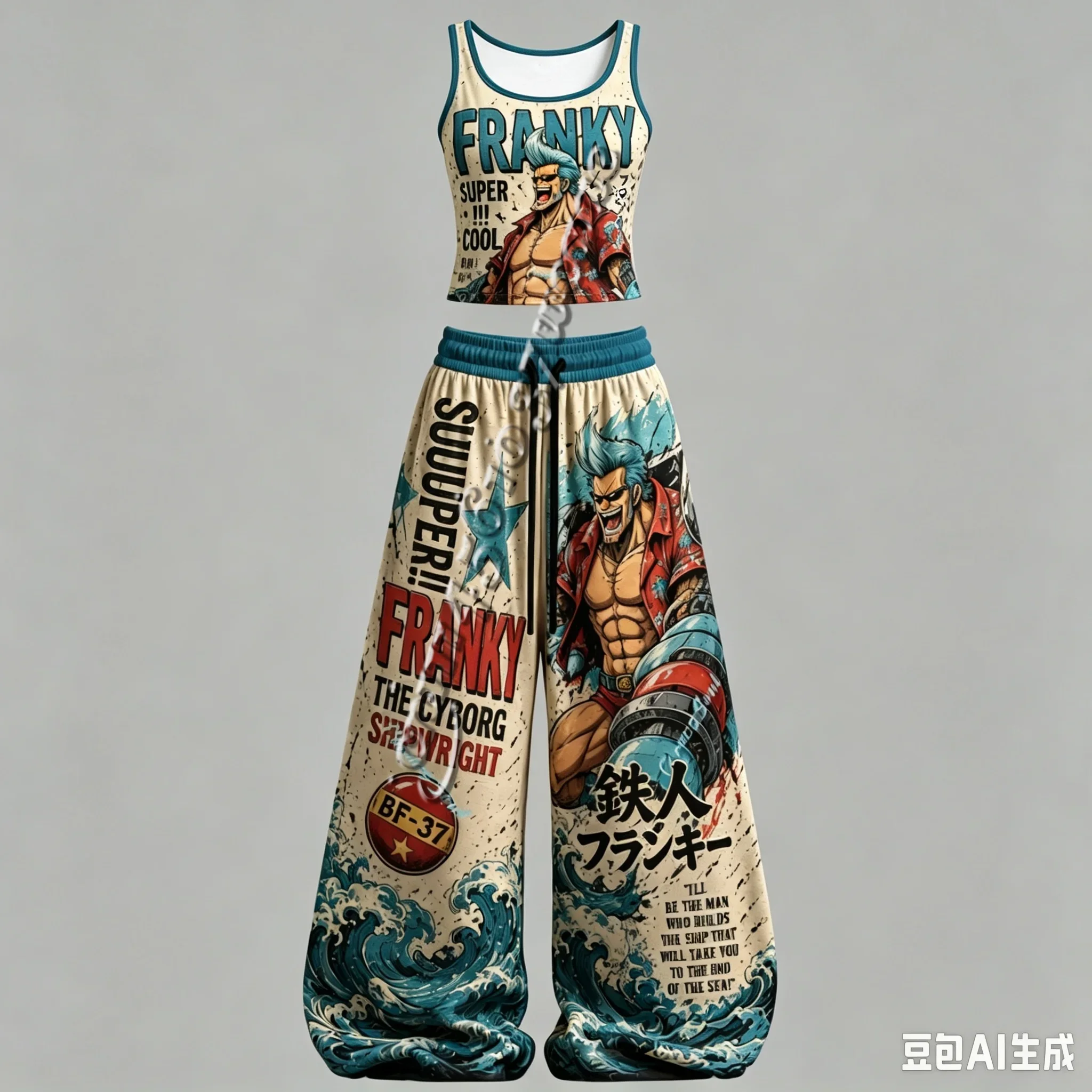 FamilyMatching Neues One Piece Zoro Ace Robin Law Serie Anime-Charakter Tanktop Weite Hose Set Unisex Anime 2-Teiliges Outfit – Detail 11