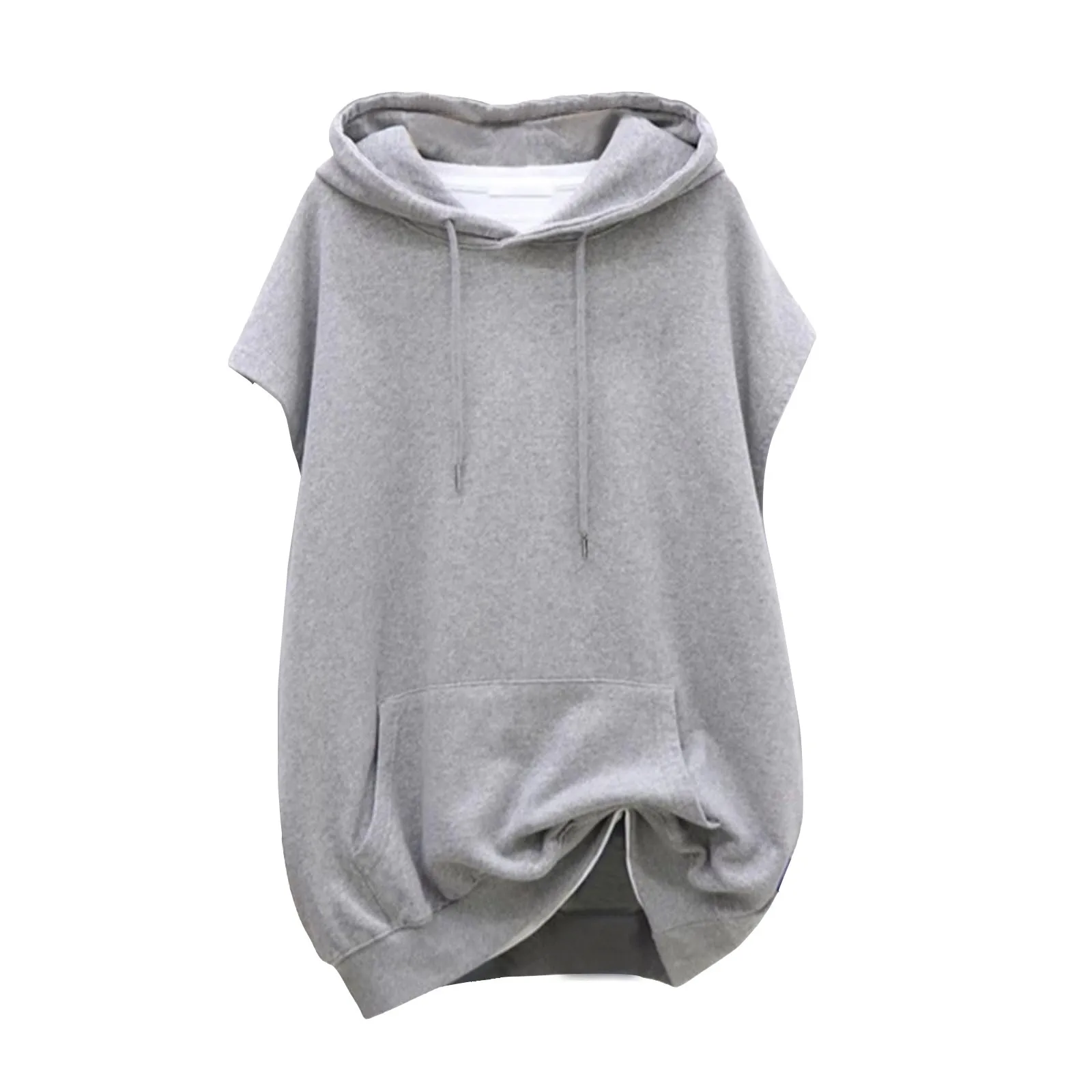 Womens Casual Strap Blouse Sleeveless Splice Hooded Sweatshirt Tops Tunic Jacket