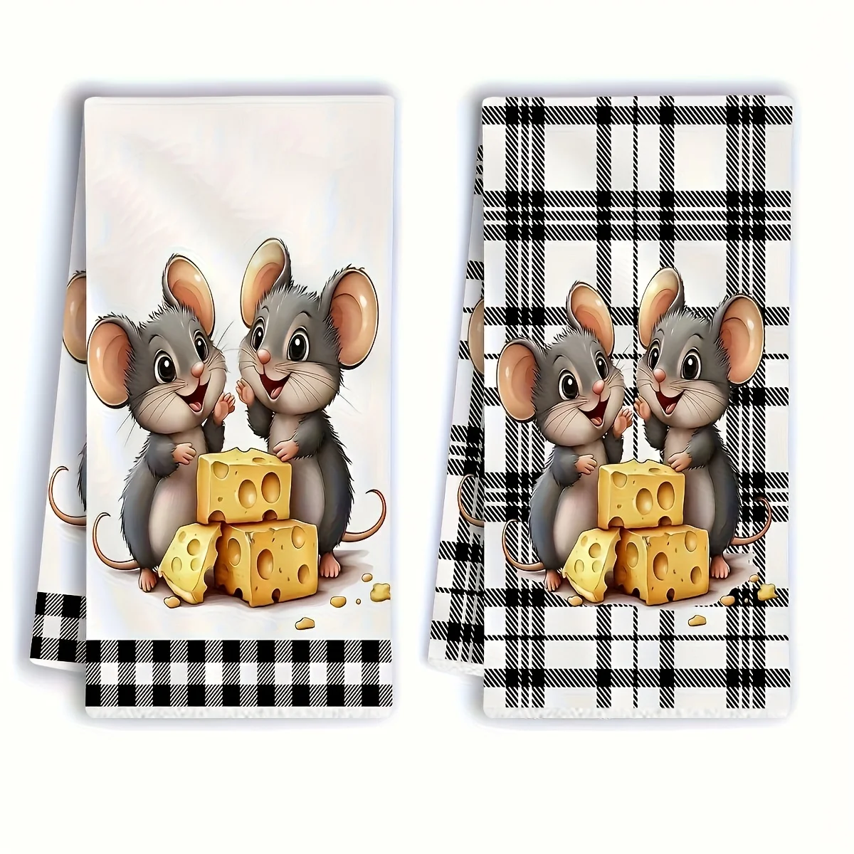 Set of 2, designed with cute mice stealing cheese, these kitchen towels, tea towels and bathroom decor