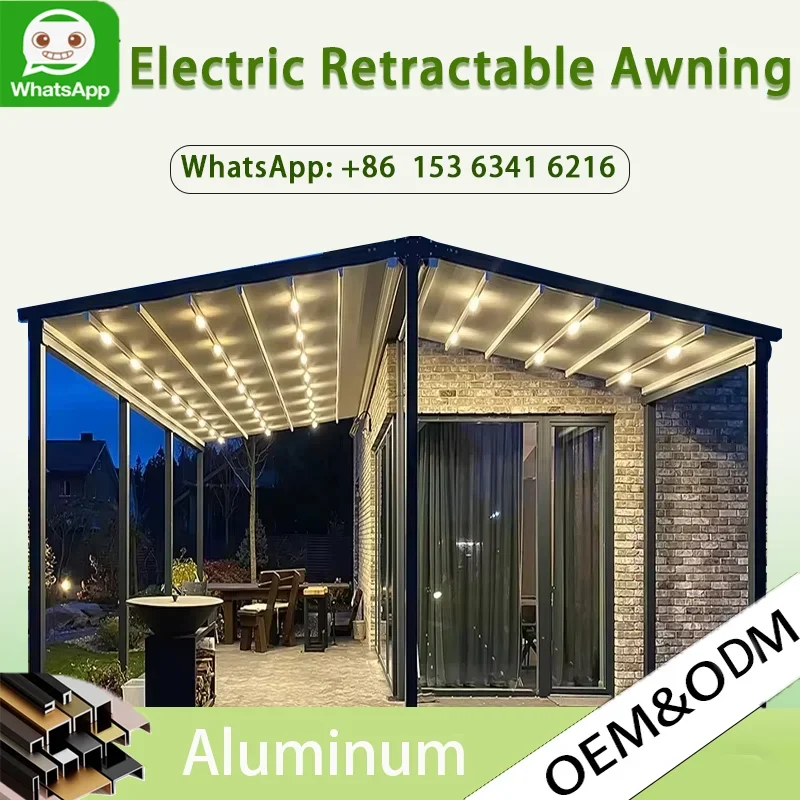 OneAlu Outdoor Electric Awning - Custom Waterproof Gazebo, PVC Retractable Sunshade & Café Aluminum Gazebo