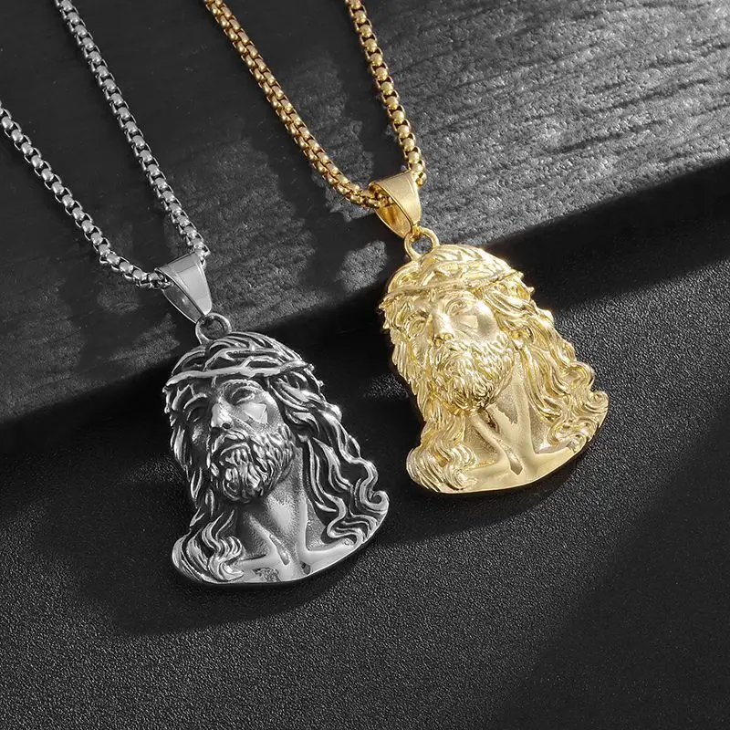 Hip Hop Bling Iced Out Stainless Steel JESUS PIECE Pendants Necklace for Men Rapper Jewelry Gold Silver Color