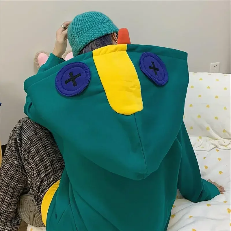 2026 new Korean Style Big Size Frog Hoodie for Men Autumn and Winter Cute Hooded Padded Loose Jacket