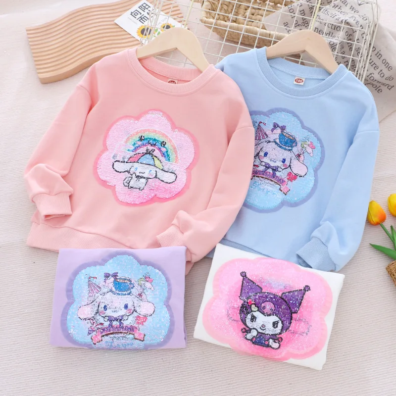 

New Sanrio Kuromi Cinnamoroll Sweatshirt Kids Kawaii Anime Babys Clothes Girl Heart Cartoon Cute Warm T-Shirt Tops Gift for Kid