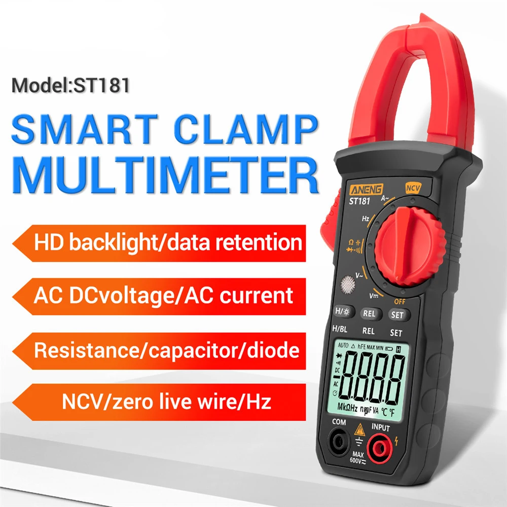 

ANENG ST180 4000 Counts Digital Clamp Meter AC Current Multimeter Ammeter Voltage Tester Car Amp Hz Capacitance NCV Ohm Tool